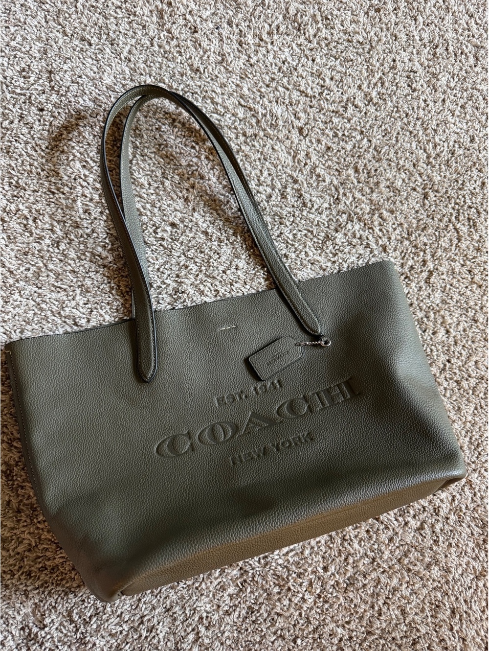Coach Olive Green Pebbled Leather Tote Bag - Picture 5 of 8